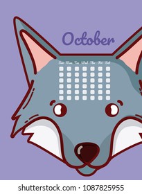 Wolf and calendar cartoon concept