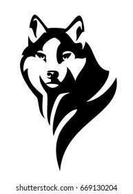 Wolf (canis Lupus) Head En Face Black And White Vector Design