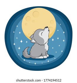 Wolf Cartoon Coyote Illustration Full Moon Background