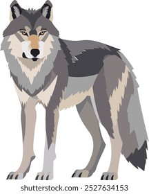 Wolf Cartoon and Cute Wild Animals. Flat Vector Illustrations in Fun Children's Style