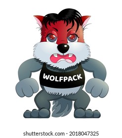 Wolf cartoon emoji character  emoticons isolated on white background, kids child vector illustration. Wolfpack, angry animal with clenched fists, funny sticker for web, chat.