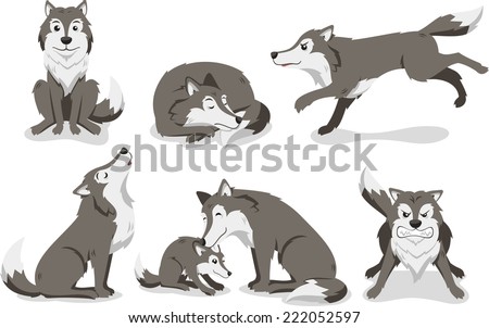 Wolf cartoon illustration set