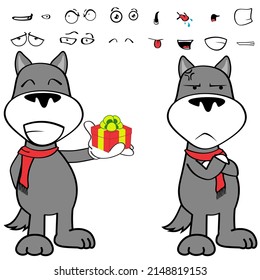 wolf cartoon kawaii expressions pack in vector format