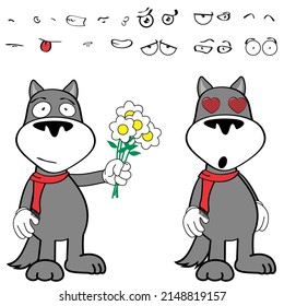 wolf cartoon kawaii expressions pack in vector format