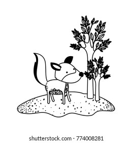 wolf cartoon next to the trees in black sections silhouette