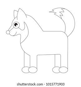 Wolf cartoon. Outlined colorless illustration with thin line black stroke