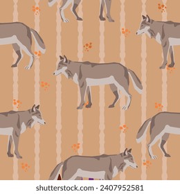 wolf cartoon pattern, cute, character, funny, illustration, anime, cat, pet, happy, animal, cat, baby, adorable, design, kawaii, isolated, fun, orange, art, vector, holiday, doodle, sticker , Beautifu