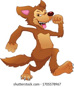 wolf cartoon run on a white background