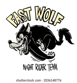 wolf cartoon, running wolf illustration, wolf t-shirt dsign