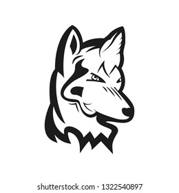 Wolf cartoon silhouette on white background. Vector illustration.