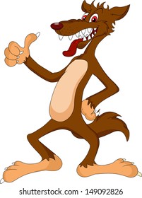 wolf cartoon with thumb up