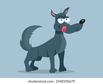 
"Wolf Character Licking his Lips Feeling Hungry Vetor Cartoon" . Besta de vilão de conto de fadas clássico isolado em fundo azul 
