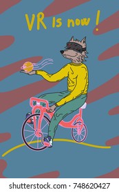 Wolf Characters Wearing Virtual Reality Gadget. Future is Now. 
