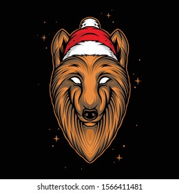 wolf christmas illustration design suitable for t-shirt designs, logos, and merchandise. Available in eps 10 format