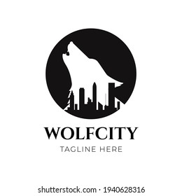 Wolf city. business logo vector design illustration idea for company or website 