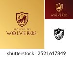 Wolf Coat of Arms with Shield Crest for Medieval House Kingdom Badge Flag Banner Classic Logo Design