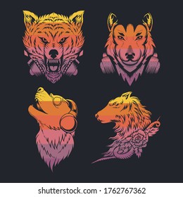 wolf collection retro vector illustration for your company or brand