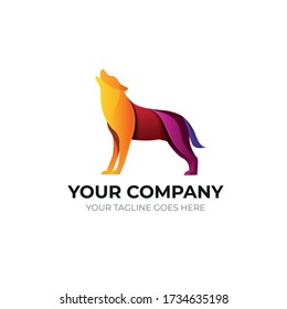 wolf colorful logo design, suited for business who run with strong, spirit, and wild