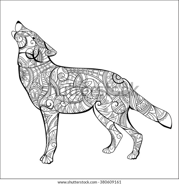 Wolf Coloring Book Wolf Coloring Page Stock Vector (Royalty Free) 380609161