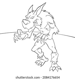 Wolf coloring line drawing vector