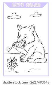 Wolf coloring page for kids, learn to recognize creative media animals for early childhood
