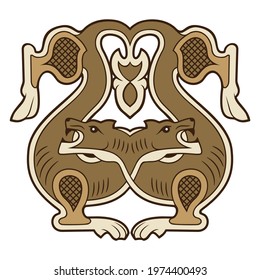 Wolf Combat Badge. X century Ukrainiab symbol. Vector clipart.
