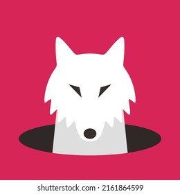 Wolf come out of the hole, watching vector illustration