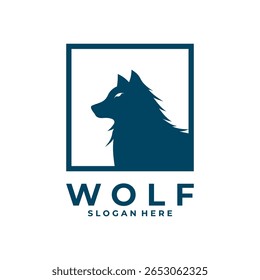 wolf company logo design vector template. wolf and square line logo design