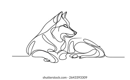 Wolf continuous one line drawing vector illustration. Pro vector