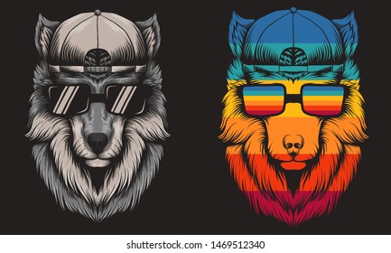 Wolf cool Retro vector illustration for your company or brand