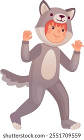 Wolf costume for kid holiday party cartoon character isolated on white background