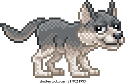 Wolf Or Coyote Dog 8 Bit Pixel Art Animal Retro Arcade Video Game Cartoon Character Sprite