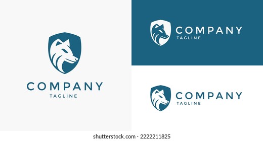 Wolf Coyote Dog Canid Canidae Wild Animal in Shield Sport Sporty Simple Modern Logo Design Konzept Vektor Template für Brand Business Company