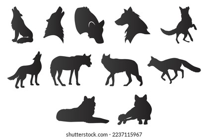 Wolf, coyote, fox vector silhouettes