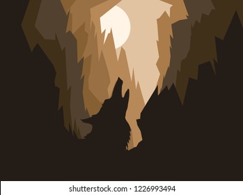 The Wolf Crashes For A Month In A Cave. Silhouette Of The Wolf's Head