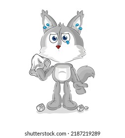 The Wolf Cry With A Tissue. Cartoon Mascot Vector