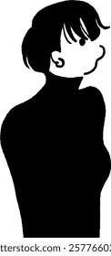 Wolf cut female profile turtleneck vector line drawing