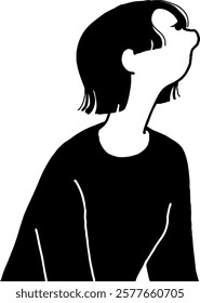 Wolf cut female profile turtleneck vector line drawing