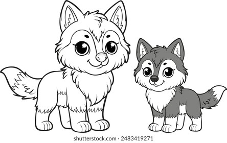 wolf cute animal coloring book illustration