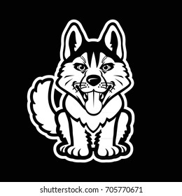 Wolf cute cartoon in black and white