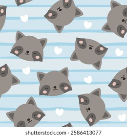 Wolf Cute Seamless Pattern, adorable animal design for kids, vector illustration