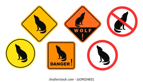 Wolf danger sign. Isolated wolf on white background