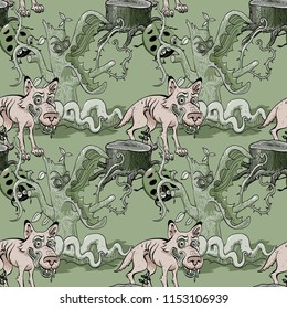 wolf and dangerous forest seamless pattern