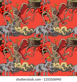 wolf and dangerous forest seamless pattern