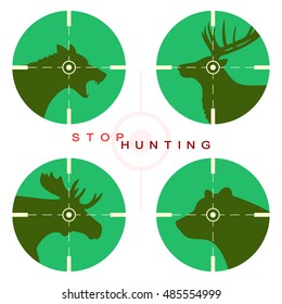 Wolf, deer, elk and bear in optical sight
