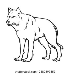 A Wolf Design. Simple Outline Style. Design For Coloring Book and Coloring Page. You Can change color you want. Vector Illustrations.