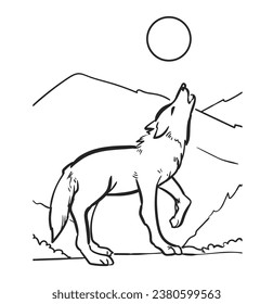 A Wolf Design. Simple Outline Style. Design For Coloring Book and Coloring Page. You Can change color you want. Vector Illustrations.