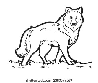 A Wolf Design. Simple Outline Style. Design For Coloring Book and Coloring Page. You Can change color you want. Vector Illustrations.