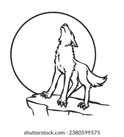 A Wolf Design. Simple Outline Style. Design For Coloring Book and Coloring Page. You Can change color you want. Vector Illustrations.