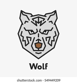 Wolf Dog Face Head Wild Minimalistic Colorful Flat Line Outline Stroke Icon Pictogram Symbol Emblem